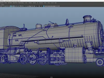 An old train engiene Low-poly 3D model