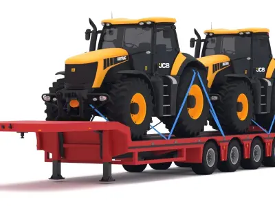 Lowboy Trailer with JCB Fastrac 8310 3D model