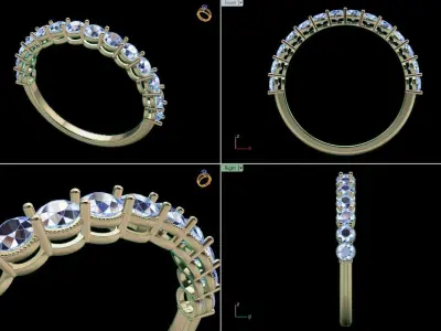 Dainty Half Diamond Band Ring 3D print model