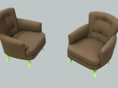 Vintage Chair Taupe Wool Upholstery LightGreen Wood Legs 3D model