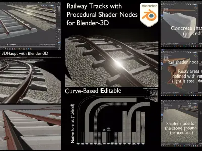 Railway Tracks - Procedural Shader Nodes - Curve-Based Editable 3D model