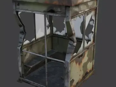Burned Military Guard Booth 3D Model V01 Low-poly 3D model