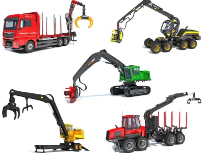 Forestry Set holland excavator 3D Model Pack