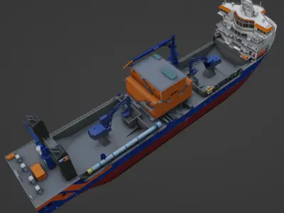 Subsea rock installation vessel Low-poly 3D model