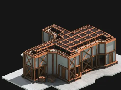 Medieval Low Poly Building Castle Wooden Village Stone House 40 Low-poly 3D model