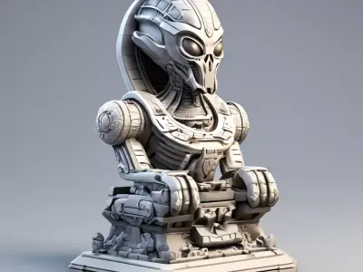 SciFi Alien Statue Bust Low-poly 3D model