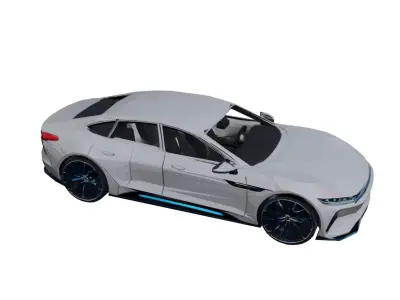 Futuristic Generic Electric Sedan Low Poly Car Partial interior  Low-poly 3D model