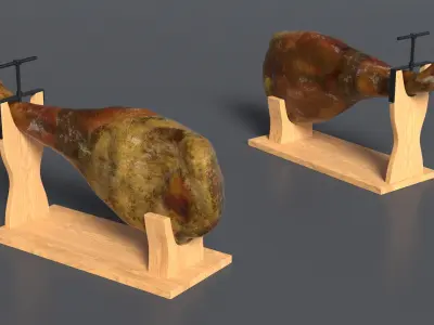 Ham Leg on Wooden Carving Stand 3D model
