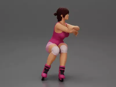 Roller skater in outfit performs balanced squat arms crossed 3D print model