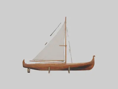 Wooden Boat Low-poly 3D model 19