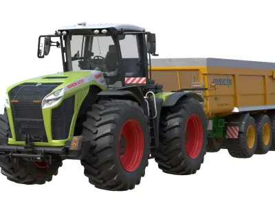 Claas Xerion 5000 Tractor and Joskin Trailer Low-poly 3D model