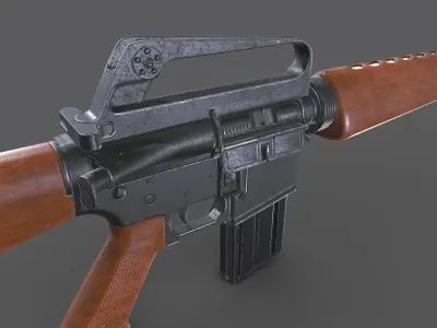 Wooden M16 Assault Rifle Low-poly PBR Free low-poly 3D model