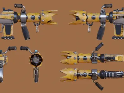 Cartoon Scifi machine gun Low-poly 3D model