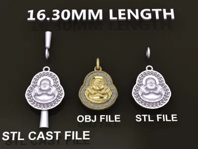 Happy Buddha Diamond Pendant 16mm30 Length Small Size 3D print model