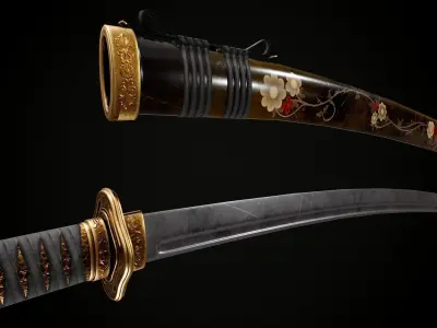 Katana samurai sword Low-poly 3D model 15