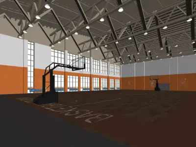 Bright indoor basketball court gymnasium sports hall  3D model