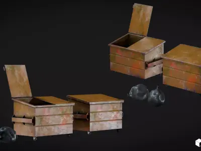 Dumpter with Trasg Bags Low-poly 3D model