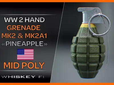 MK2 and MK2A1 Pineapple Grenade Newly Made WW2 Pack - MID POLY 3D model