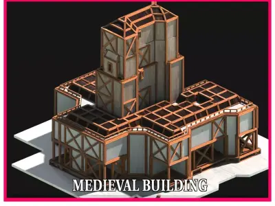 Medieval Low Poly Building  Castle Wooden Village Stone House 19 Low-poly 3D model