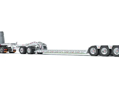 Semi Truck with Lowboy Trailer 3D model shop