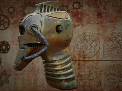 Steampunk Robot Head Low-poly 3D model