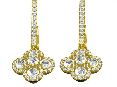Antique Round Diamond Dangle Drop Earring 3D print model