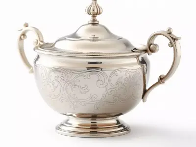 Elegant Silver Sugar Bowl model pack Low-poly 3D model