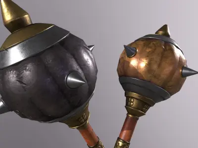 hammer 2 pair of swords Low-poly 3D model