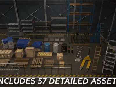 Modular Warehouse Racking and Props Pack Low-poly 3D model
