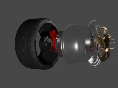 complete car wheel set work meister s1 3D model
