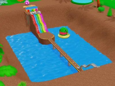 Vehicles Fall in The Pacman Color pool 3D model
