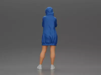 Hooded Woman Standing Thoughtfully Arm Crossed 3D print model