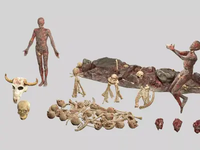 Horror Assets - Human Corpses Body Part Collection X4 Pack Low-poly 3D model
