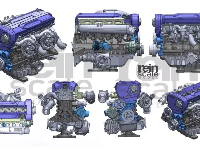 Printable Nissan GTR Engine RB26DETT RB26 3D print model