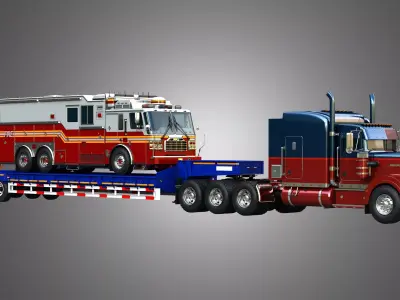 Marmon Truck with  60 Ton Lowbed Trailer and Fire Truck Package