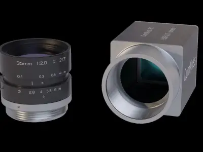 Industrial USB 3 CCTV camera with C-mount 35 mm lense 3D model