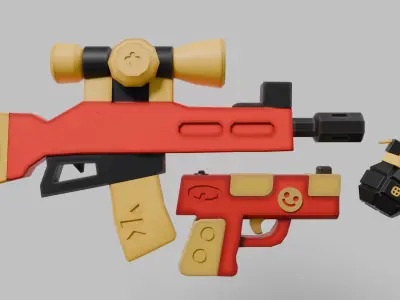 Gun Set Low-poly 3D model