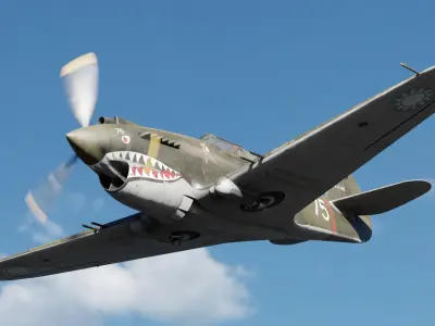 Rigged P-40 USA Fighter WW2 PBR 3D model