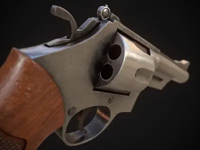 Revolver Game Ready Asset Low-poly 3D model