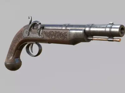 Flintlock Pirate Pistol Low-poly 3D model