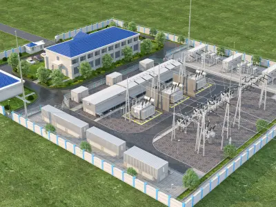Modern high-voltage substation energy storage station 3D model