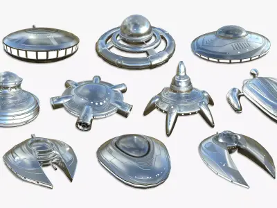 10 Alien Spaceships UFO Collection B Aluminum - Spacecraft 3D Model Pack