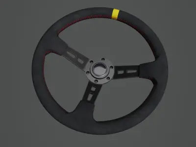Steering Wheel 01 - Variation A - Red Stiches Low-poly 3D model