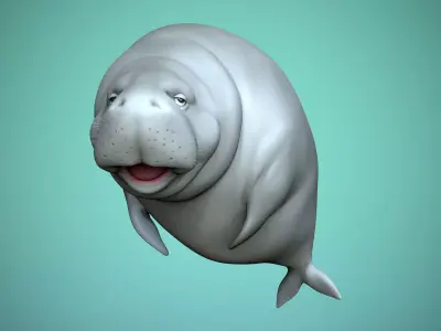 Dugong manatee Low-poly 3D model