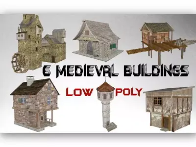 Medieval lowpoly buildings Low-poly 3D model