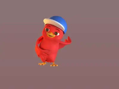 Cartoon Bird with Hat Low-poly 3D model