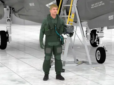 Jet Fighter Pilot Fur Rigged  purchase 3D model