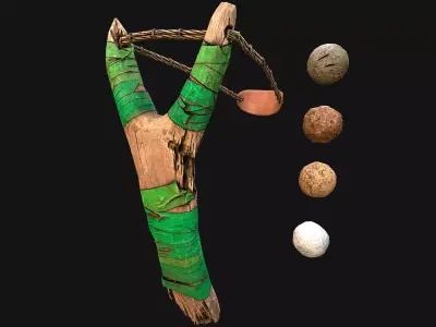 Medieval Wooden Slingshot  Weapon for Shooting Range Low-poly 3D model