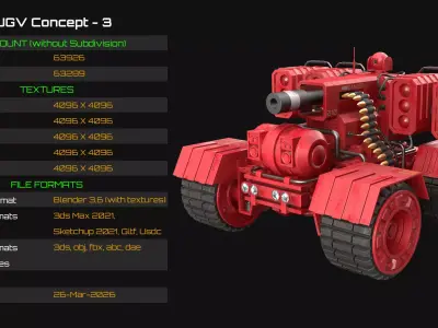 UGV Concept-3-Red-Clean Low-poly 3D model