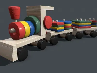Modular Wooden Toy Train Low-poly 3D model